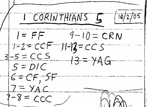 Handwritten study of 1 Corinthians 5